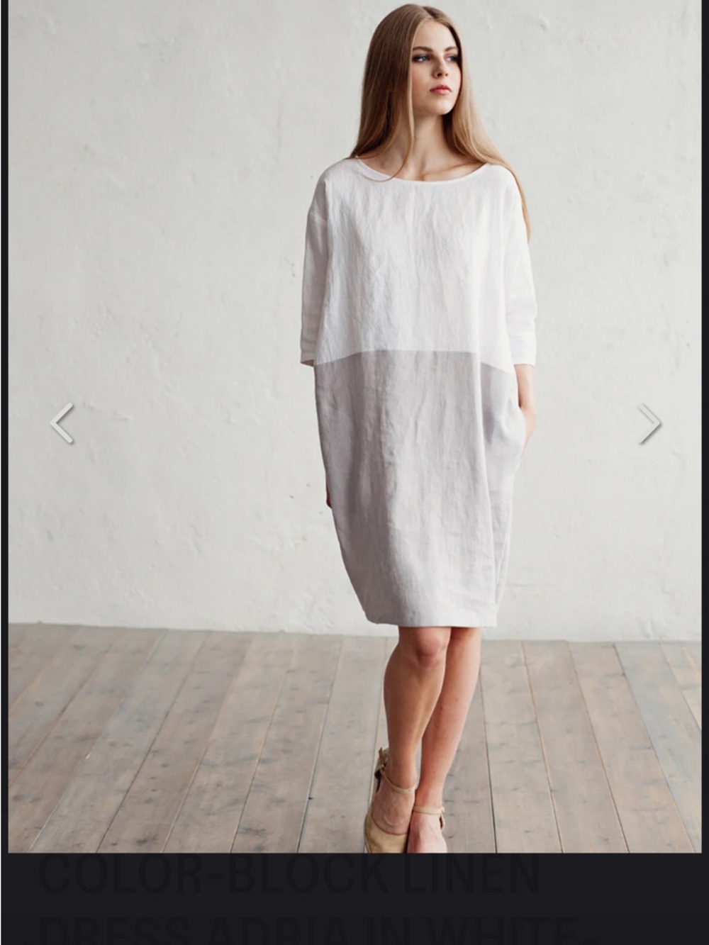 Linen Colorblock Shift Dress - White & Tan - Picture 3 of 4